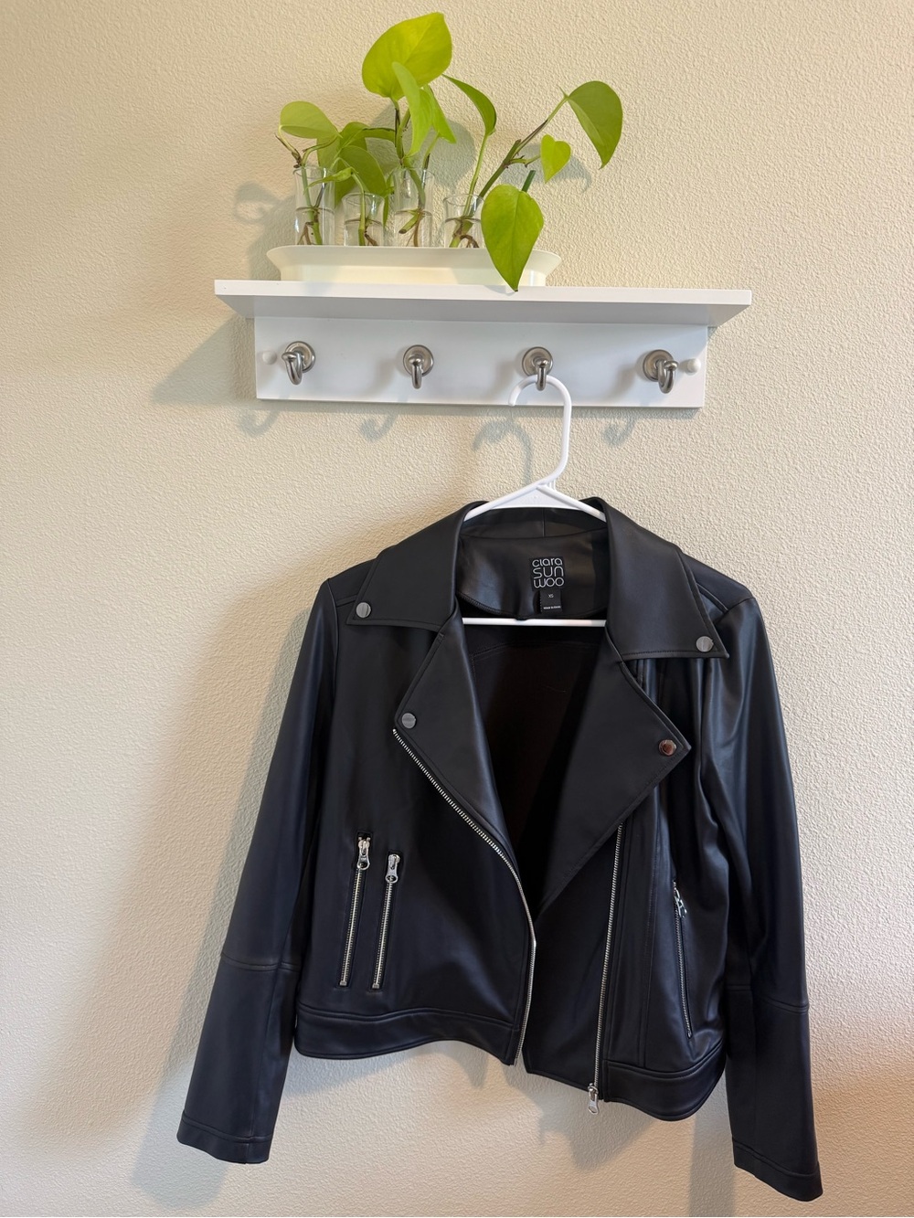 Clara Sun Woo Black Faux Leather Moto Jacket